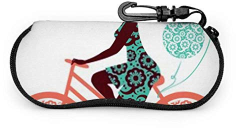 GQWJKSZ Brillenetui, Silhouette, schönes Mädchen auf Fahrrad, Sonnenbrillen-Softcase, ultraleichtes Neopren-Reißverschluss-Brillenetui mit Karabiner