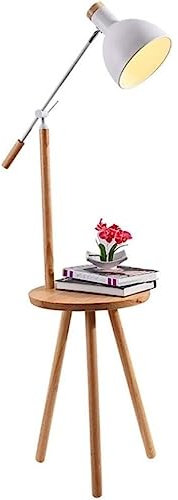 Retro Lámpara de Pie Lámpara De Pie Con Trípode Ajustable, Lámpara De Pie De Madera Para Dormitorio Con Bandeja De Madera, Puerto USB, Interruptores De Pedal, Luz De Suelo Para Sala De Estar Lámpara d