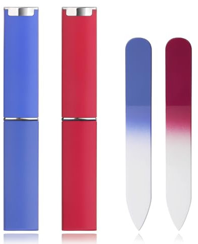 Lot de 2 mini limes à ongles en verre avec étui de 2 mm d'épaisseur, petites limes en cristal pour ongles naturels, limes à ongles gravées double face, pour cadeaux de voyage, grain fin