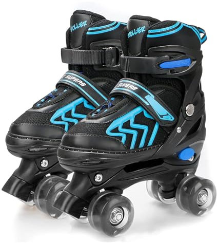 Rollschuhe für Kinder mit Leuchtenden Rädern für Mädchen und Jungen, Größen verstellbare Atmungsaktiv Quad Skates Verstellbare (Blau, M (32-36 EU))
