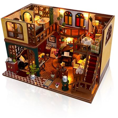 Cuteefun Miniatyr dockhus kit, trädockhus med LED, litet hus kit för vuxna, unika gåvor för födelsedagar, jul (orientalisk charm)