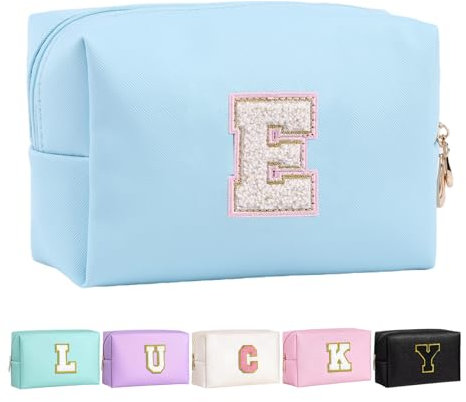 Letoileite Make-up-Tasche für Damen, personalisierte Initialen-Make-up-Tasche, wasserdicht, PU-Leder, Reißverschluss, Reise-Organizer, Kulturbeutel, Kosmetiktasche, Brown