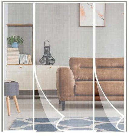 Fly Screen Door, 90x200cm Fly Screen Door, Balcony Door, with Solid Stripes and 4cm Wide Edges, Insect Screen Door - White