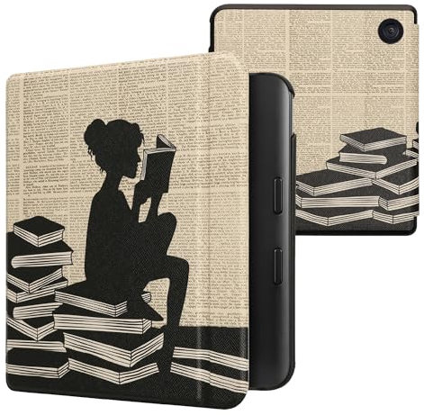 kwmobile Klapphülle kompatibel mit Kobo Kobo Libra Colour/Tolino Vision Color Hülle - eReader Case - Lesende Frau Schwarz Beige