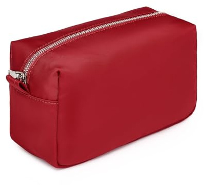 YONBEN Bolsa organizadora ligera para cosméticos con cierre de anillo, perfecta maleta de maquillaje y maletin pintauñas de viaje para mujer, diseño de soporte de nailon, Rojo borgoñanailon, Sencillo