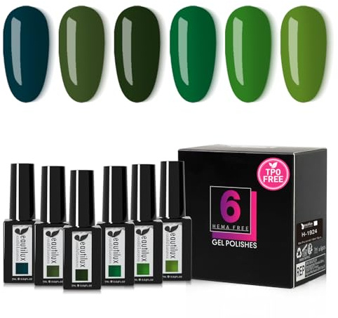 Beautilux UV Nagellack Grün TPO-Frei, 6 Farben 7ml HEMA-FREE Dunkelgrün Gel Nagellack Set für Home-Maniküre Nail Art Maniküre (Grün Serie)
