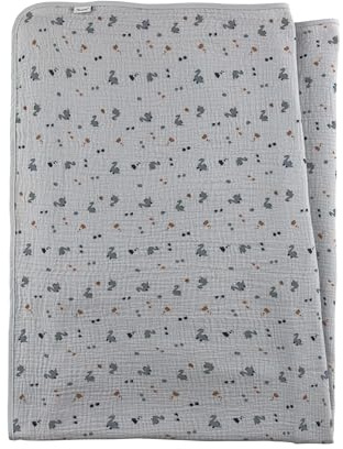 Sterntaler Musselin Decke Dino Rexi - Babydecke mit Allover-Motiv - Kinder und Baby Kuscheldecke weich & anschmiegsam - Decke aus leichtem Musselin, graublau