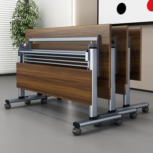 Zusammenklappbarer Konferenztisch, stapelbar, Konferenztisch, Rolltisch, Seminar, Trainingstisch mit feststellbaren Rollen, dunkles Walnussholz, 120 x 49,8 x 74,9 cm, 3 Stück