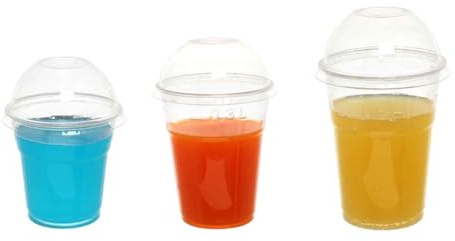 100 Grandi Bicchieri 350ml 450ml 550ml in plastica PP con coperchio PET a Cupola e foro alta capacità per Frappe Gelati Smoothie yogurt milkshake frullati Bubble Tea (tacca 400 capacità 450 ml)