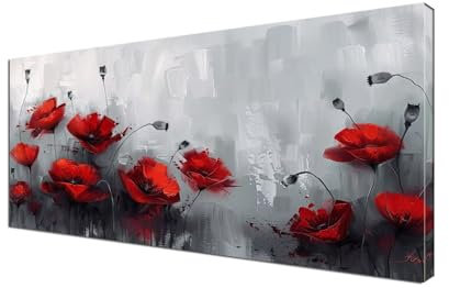 Rot Malen nach Zahlen Blume Malen Nach Zahlen Erwachsene Groß 50x100 cm Leinwand DIY Anfänger Handgemalt Ölgemälde Bastelset Erwachsene Mit Pinseln und Acrylfarbe für Room Decor (Ohne Rahmen) Y6-472