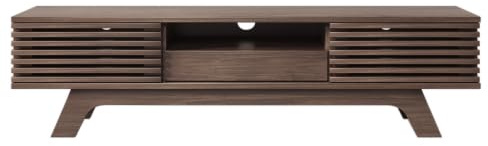 HAINEW Retrostil TV-skåp lågbord med 2 dörrar och 1 låda, 150 cm lång vintage träfärg TV-bord TV-hylla TV-bänk med öppna fack för vardagsrum, 150 × 40 × 44,5 cm