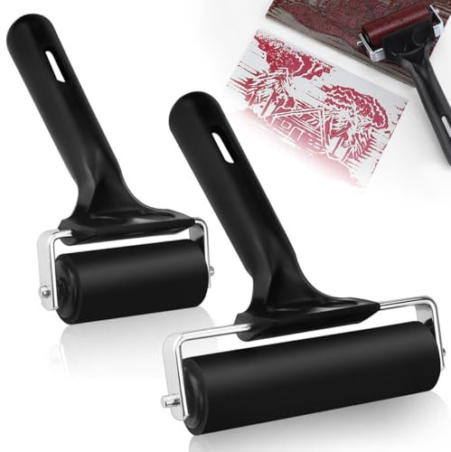 ZFOEFO 2 Stück Gummiwalze Farbwalze Dauerhaft Gummiwalzen Set Schwarz Hartgummiwalze 6cm und 10cm Andrückrolle Kunst Gummiwalze für Druckgrafik Druckplatten Kunst Handwerk Druck Malerei Tapete