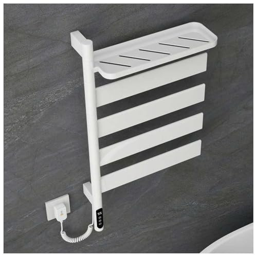 MYVVKIA Scaldasalviette Elettrico da Parete Girevole 180°, scaldasalviette Elettrico con Timer, Display LED, Controllo Temperatura costante, scaldasalviette in Nichel con Spina/
