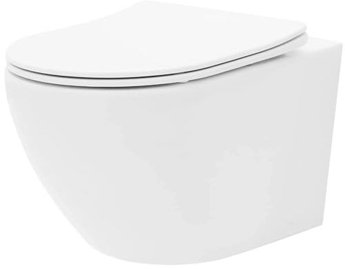VBChome Hänge-WC Spülrandloses aus Keramik mit Toilettendeckel WC-Sitz aus Duroplast Absenkautomatik Rimless SoftClose-Funktion Tiefspüler Toilette Oval Form Wand WC Tornado-System