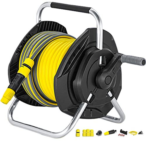 Chariot Enrouleur de Tuyau d'arrosage Mural Robuste avec Tuyau de 25 m et Support de Rangement Portable pour Tuyau d'extérieur pour Un arrosage Facile
