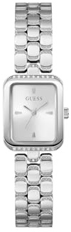 Guess Damen Armbanduhr GB ISLA mit Zirkonia, silberfarbenes Edelstahlarmband, Mineral Glas, silberfarbenes Ziffernblatt, 3 Bar, Gehäusegröße: 22 mm, GW0865L1