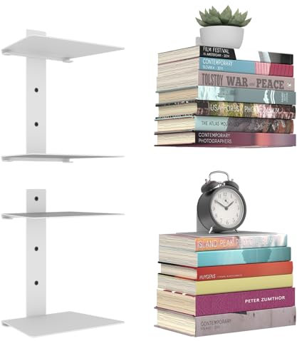 Mefirt Mensole Libri Invisibili, 4 Scaffali Verticali, Mensole da Muro Invisibili per Libri, Libreria Invisibile da Parete per la Camera da Letto, Decorazione per L'ufficio, 2 Pezzi, Bianco