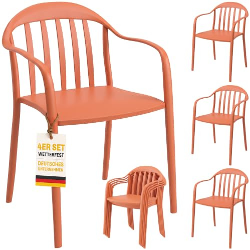 Outsunny Gartenstuhl 4er Set Kunststoff Stapelstuhl Armlehne 120 kg Rot