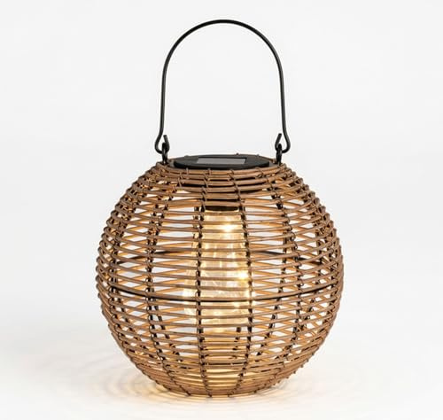 formano Solarlaterne Garten LED Metall rund 19 cm mit Rattan-Optik warmweißes Licht IP44 wetterfest mit Dämmerungssensor dekorative Outdoor Lampe für Terrasse Balkon Garten