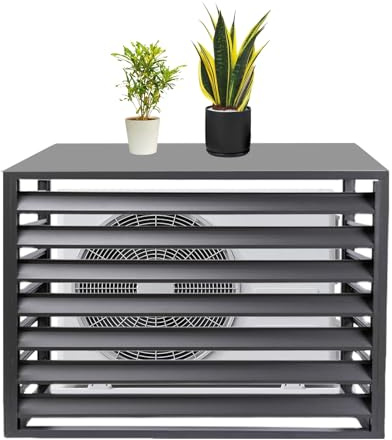 Valla for aire acondicionado de exterior,nueva valla for aire acondicionado de exterior,4 paneles de aleación de aluminio con lamas de privacidad for jardín,patio,césped,piscina y equipo(Gray,Large)