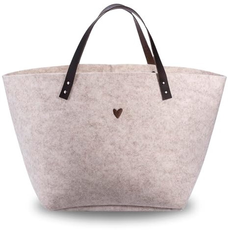 kontor28® - Filztasche Shopper MADE IN GERMANY | Einkaufstasche Filz mit 30L Füllvolumen und Henkeln aus Leder | Filz Einkaufstasche aus Upcyling PET-Filz, nachhaltig und handgenäht | Farbe Beige