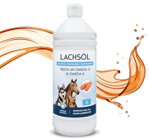 1000ml Lachsöl für Hunde, Katzen und Pferde | Reich an Omega 3 & 6 Fettsäuren - 100% Natürliches Fischöl im 1 Liter Gebinde
