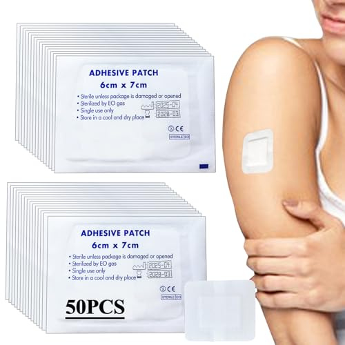 NELLHOMY 50 Stück Wundpflaster Steril 6x7cm Steriler Wundverband | Atmungsaktive Vliesstoff Pflaster für Wund,Schmerzfrei zu Entfernen,Einzeln verpackt