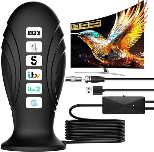 Pibcuny 2025 TV Aerial, Freeview TV Ariels Indoor with 560+ Miles Range Reception, TV Antenna Indoor with Signal Booster & Magnetic Support Base, Portable TV Aerial for 4K 1080P HD Local Channels