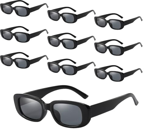 POPAPIE 10 pezzi Occhiali da Sole,UV375 Protezione Occhiali da Sole,Vintage Retro Rettangolo Sunglasses,Retrò Vintage Occhiàli per Donna Uomo,per la Guida e i Viaggi Scattare Foto (Nero)