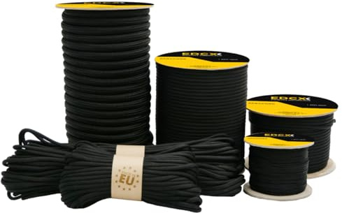 EdcX Paracord 1,2mm - 8mm, Farbe Schwarz (10m, 20m, 30m, 50m, 100m) | Ideal zum Basteln, Heimwerken, Camping, Survival, Outdoor | 100% Nylonseil (Black, 8mm, 10 m)