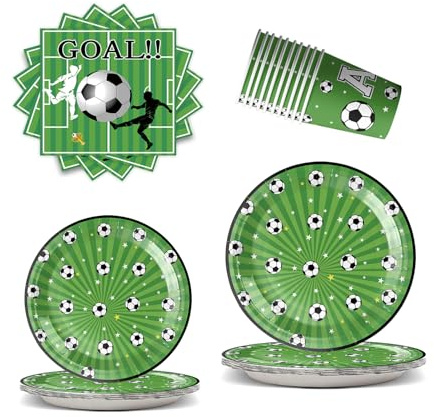 JSRHEEM Juego de vajilla decorativa para fiestas de fútbol, juego de 50 piezas, platos y vasos, incluye servilletas, adecuado para 10 personas (Football-2)
