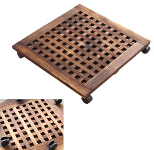 Heavy Duty Waterproof Wooden Plant Stand with 360° Rotating Wheels MultiPurpose Pot Caddy for Indoor & Outdoor Flower Pots (50x50cm)