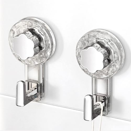 ATEWEITA Accroche Serviette Salle de Bain, Crochet Ventouse Extra Puissantes Réutilisables pour Salle de Bain, Cuisine, Camping & Voiture, Bathroom Towel Suction Hooks (Clear+Silver, 11.2*6.2*4.3cm*2)