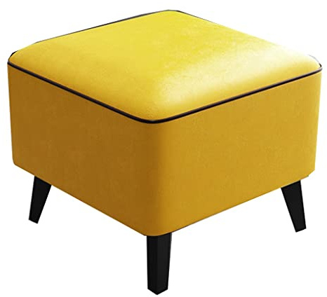 Kleine rechteckige Ottomane aus Leder mit Metallbeinen, stilvolle Polsterbank für Wohnzimmer, Schlafzimmer, Büro und Eingangsbereich, vielseitiger gelber Fußhocker (30 cm)