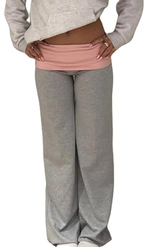 Felcia Women’s Classic Yoga Pants Low Waist Stretch Slimming Bell Bottoms Trousers Y2K Casual Joggers Streetwear (D-Gray, S)