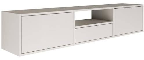 Selsey TV Lowboard - White Colour Modern TV Chest of Drawers 150 x 30 x 30 cm (W x D x H) TV Base Cabinet for Living Room Cabinet with Flaps Push to Open Lowboard Hanging TV Cabinet Wall Mounted