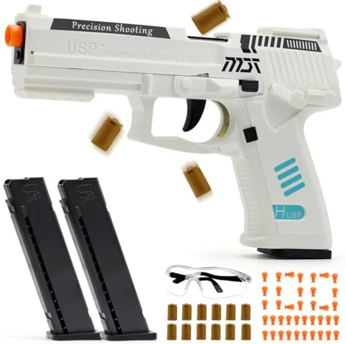 Pistola de Juguete con 100 Balas y 12 Casquillos, expulsión automática de Casquillos, Pistola de Retroceso automático para Juegos de Disparos, Regalo para niños y niñas