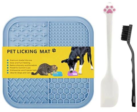 LINTRA Schleckmatte, 19,5×19,5 cm Schleckmatte Katze, Silikon Leckmatte Hund, Blau Hundeschleckmatte, mit Saugnäpfen an der Unterseite, für Haustiere, Hunde, Katzen