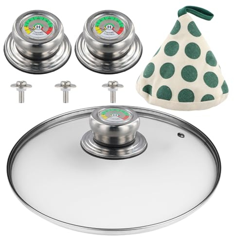 Rieoany 3 Stück Topfdeckelgriff mit Thermometer, Topfdeckel Griff, Ersatzgriffe für Topfdeckel, Universaldeckel mit Schrauben und Isolierkappe für Ersatzknöpfe, Kasserolle