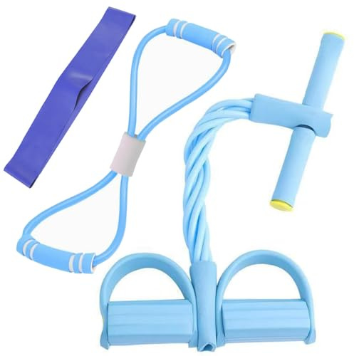 Bauchtrainer Sit-Up Trainingsgeräte Bodybuilding Ganzkörpertrainer 6 Tubes Elastische Zugseil Expander Fitness mit 8-Förmiges Widerstandsbändern und Fitnessbändern für Fitness Abnehmen Training