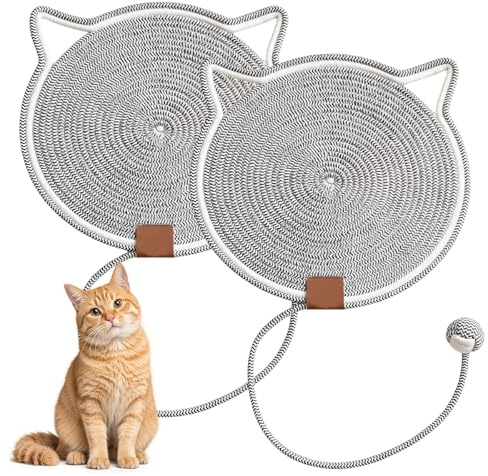 BAIFULAI 2 Stück Kratzmatte Katze, 43x43cm Kratzteppich mit Baumwollkugel, Kratzpappe Katze, Katzen Spielzeug, Katzen kratzbretter für Möbelschutz Katzenkratzpads, Katzenzubehör(Grau)