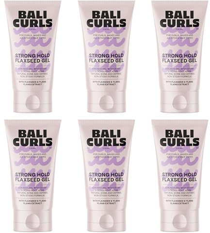 BALI CURLS Strong Hold Flaxseed Gel 6x150ml – Extra starkes Scrunch-Gel für definierte Locken – Langanhaltender Halt & natürlicher Glanz – Curly Method geeignet