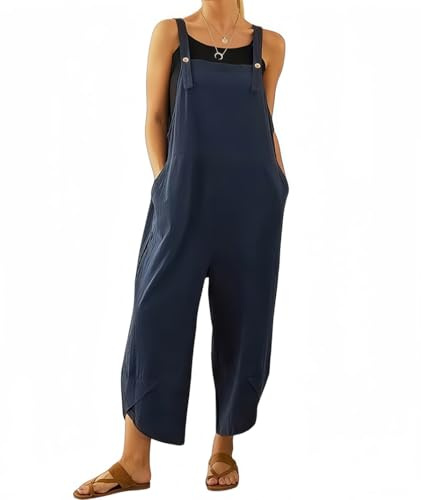 DURINM Salopette Donna Estiva Casual Pantaloni Baggy Oversize Allentata Tuta Jumpsuit con Tasca Vestibilità Ampia, Tinta Unita, Stile Casual per Tempo Libero e Lavoro