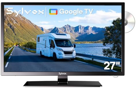 SYLVOX 27 Smart Google 12V TV pour Camping Cars, Lecteur DVD - 1080P | DC 12V Google Television, Triple Tuner DVB-T2/S2, Wi-FI, Haut-Parleur HiFi, Bluetooth, Téléviseur pour Camping/Salon/Caravane