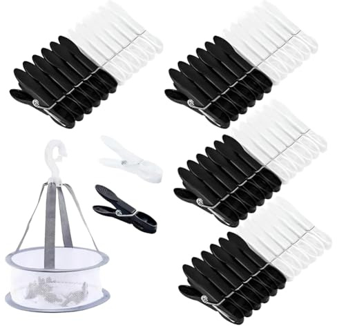 Clothes Pegs with Hanging Storage Basket,60 Pack Clothes Pegs for Washing Line,Strong Grip Laundry Clips,Washing Pegs and Peg Bag,Towels,Socks & Laundry,Ideal for Home Garden Indoor Outdoor