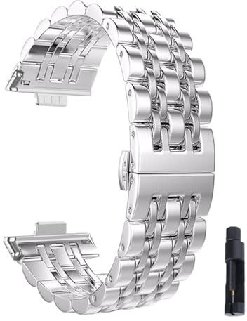 Generic Band i rostfritt stål Passar for Watch Fit 5 5Pro Metal Luxury Herr Länkarmband for 3 4 Pro Armband(Silver,Huawei Fit 5-5Pro)