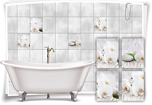 Medianlux Fliesenaufkleber Fliesenbild Blumen weiße Orchidee SPA Wellness Aufkleber Deko Bad Fliesen, 20x25cm fp5p4h-57508