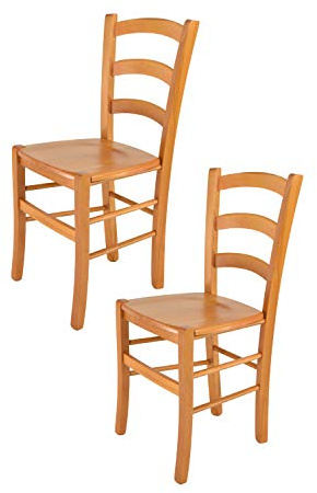 t m c s Tommychairs - 2er Set Stühle Venice für Küche und Esszimmer, robuste Struktur aus lackiertem Buchenholz im Farbton Honig und Sitzfläche aus Holz