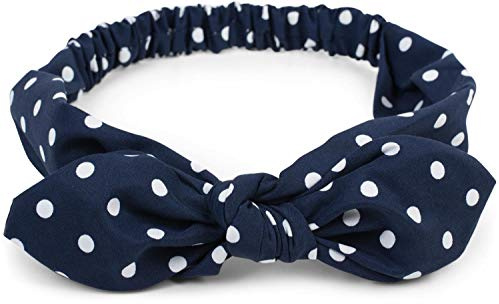 styleBREAKER Damen Haarband Polka Dots Punkte Schleife, Dunkelblau | Rockabilly Pinup Style, flexibler Gummizug, 100 % Polyester, für 49-59 cm Kopfumfang, 6 cm breit, biegsamer Draht.