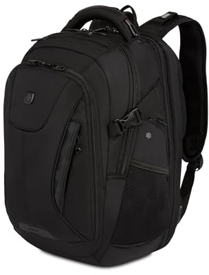 SwissGear Travel Tech Elite Laptop Backpack – Fits Laptops up to 16” – ScanSmart TSA-Friendly Backpack with USB Port, Shoe Compartment & Organizer Pockets – Black